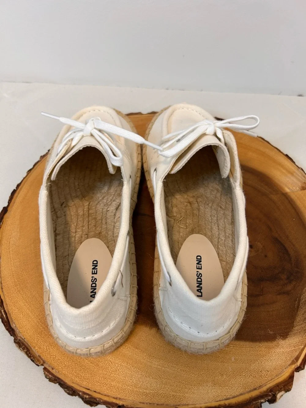 Lands'‎ End Sea-sport Espadrille Cream Canvas Lace-Up Boat Shoes Women’s 8